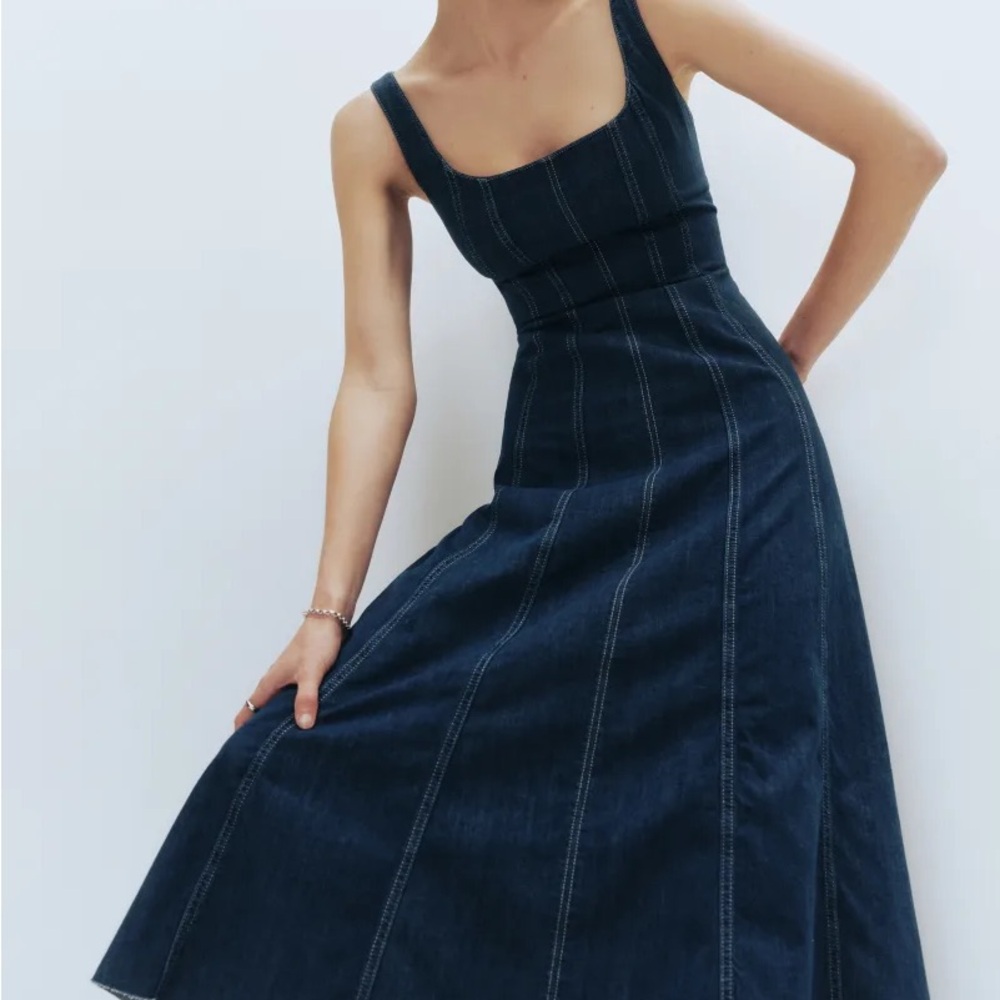 NWT REFORMATION AMORY DENIM MIDI DRESS